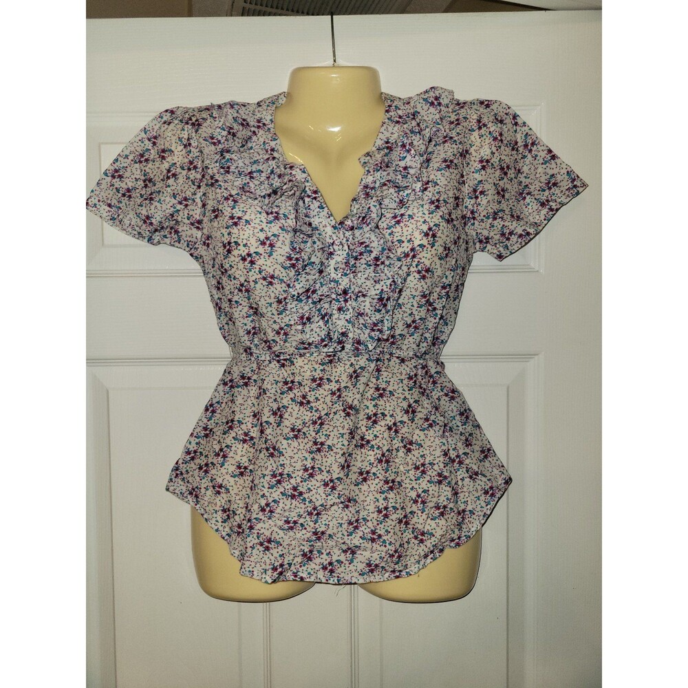 Tulle Floral Blouse Ruffle Girly Size Xtra Small XS Peasant Top
